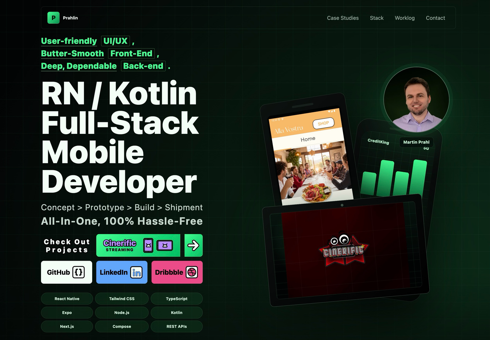 Prahl.dev portfolio website landscape hero screenshot
